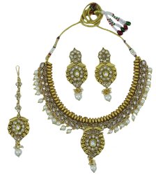 Traditional Indian Ethnic Gold Tone Cz 3 PC Necklace Set Designer Wedding Jewelry IMOJ-BNS67A