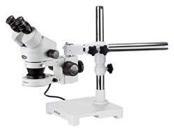 Amscope SM-3BZ-80S Binocular Stereo Microscope WF10X Eyepieces 3.5X-90X Magnification 0.7X-4.5X Objective Power 0.5X And 2.0X Barlow Lenses 80-BULB Ring-style LED Light Source Single-arm Boom