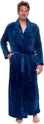 Ross Michaels Mens Long Robe - Full Length Big & Tall Bathrobe Navy XXL