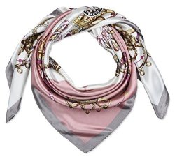 Corciova 35" Large Women's Satin Square Silk Feeling Hair Scarf Wrap Headscarf Baby Pink And White Jewelry Pattern