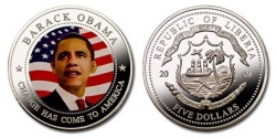 Liberia Barak Obama Usa Silver Clad Brass Coin Proof