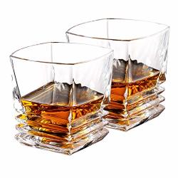 Langria Whiskey Scotch Glasses Gift Set Of 2 10-OUNCE Mouth-blown Clubby Ad Exquisite Retro-chic Original Tumbler Glasses Made Of Lead-free Glass Dishwasher Safe