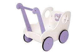 Bayer Design 52102AB Wooden Doll's Pram White Pushchair Purple Baby Walker Princess World