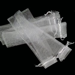 Dealglad 50PCS White Drawstring Organza Folding Hand Fan Pouch Party Wedding Favor Gift Bags 2 X 10 Inches