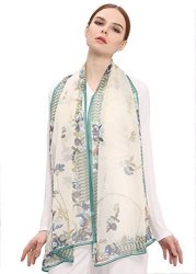 Ideal Gift For Women 100% Silk Floral Scarf Evening Wrap Wedding Shawl Gift Box Green Beige