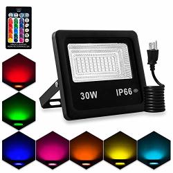 Outdoor LED Flood Lights 30W Rgb Floodlight With Remote Control IP66 Waterproof Color Changing LED Floodlight Spotlight With Us Plug For Home Backyard Patio