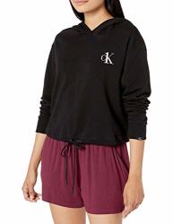 Calvin Klein Women's Ck One French Terry Cropped Long Sleeve Hoodie Black L