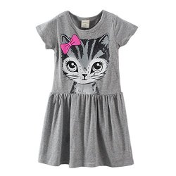Littlespring Little Girls' Dresses Summer Cat Printing 3T Grey