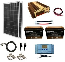 Windynation 200 Watt 2PCS 100 Watt Solar Panel Kit + 1500W Power Inverter + 200AH 12 Volt Agm Deep Cycle Battery Bank For Rv Boat Off-grid