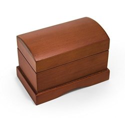Matte Wood Tone Treasure Chest Simple 18 Note Music Ring Box - Over 400 Song Choices - Rock Of Ages Ma'oz Tzur Jewish Version