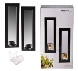 Mirror Wall Mtl 2pc W candle Holder