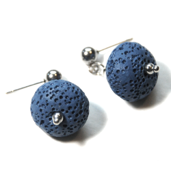 Atenea Handmade Dark Blue Lava Abacus Earrings With Stainless Steel Studs