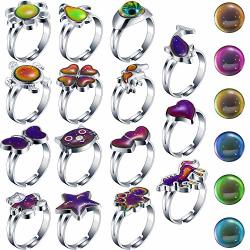 Hicarer 15 Pieces Mood Rings For Kids Adjustable Mixed Color Changing Mood Rings For Girls And Boys Christmas Costume Props Birthday Party Favors And
