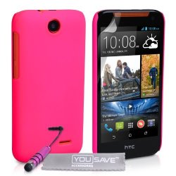 Yousave Accessories Htc Desire 310 Case Hot Pink Hard Hybrid Cover With MINI Stylus Pen