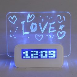 Led Fluorescent Message Memo Board Calendar Thermometer Digital Clock Alarm