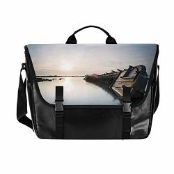 Messenger Bag Shoulder Briefcase Computer Laptop Bag Big Sinking Rustic Boat Crash In The Lake Landscape With Horizon On Back