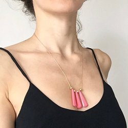 Long Gold Silver Boho Necklace With Pink Spikes 26" ILMA