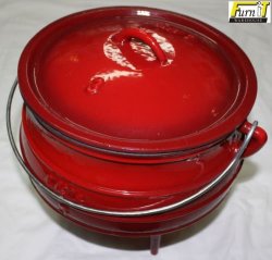 Pot 3-leg No 2 Size 6 Litre - Cast Iron + Red Enamel