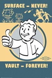 Fallout 4 - Gaming Poster Print Vault-tec Vault Boy - Surface - Never Vault - Forever Size: 24" X 36" Black Poster Hanger