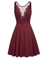 Grace Karin Women's Knee Length Flowy Ball Prom Lace Patchwork Dress M Wine Red