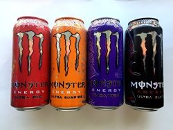 Monster Energy Drink Zero Ultra Variety - Ultra Red Ultra Sunrise Ultra Black Ultra Violet - 16FL.OZ. Pack Of 16