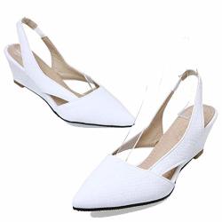 Womens Pointed Toe Wedge Sandals Synthetic Leather Hollow Slip-on Office Mid Heel Slingback Sandal