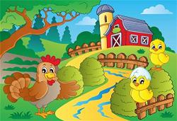 Leowefowa Cartoon Farm Themed Backdrop Vinyl 10X8FT Farm Red Barnyard Curved River Cock Yellow Chickens Photography Background Child Baby Birthday Party Banner Baby Shower