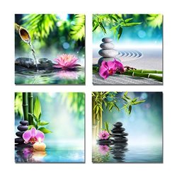 The Decor Shop - Canvas Prints Stones Flowers And Bamboo On Water Spa Theme Warm-toned Photo On Canvas Wall Art Framed Modern Decor Paintings