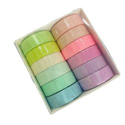 12 Colour Glitter Rolls Washi Tape Schools Art Gifts Decorative SCRAPBOOK3M
