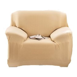 Womaco Stretch Fabric Slipcover Pure Color 1 2 3 4 Seater Chair Loveseat Sofa Cover Anti-mite Pet Dog Cat Protector 1 Seater 35-55" Beige