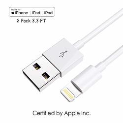 2 Pack Apple Iphone ipad Charging charger Cord Lightning To USB Cable Apple Mfi Certified For Iphone X 8 7 6S 6 PLUS 5S 5C SE Ipad Pro air mini Ipod Touch White 3.33FT 1M Original Certified