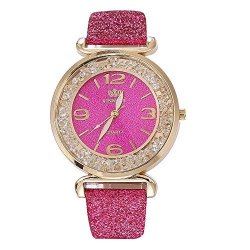 Fashion Women Crystal Stainless Steel Watches Outsta Analog Quartz Wrist Watch Gift Hot Pink