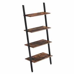 Industrial Ladder Shelf 4-TIER Bookshelf Storage Rack Shelves For Living Room Kitchen Office Iron Stable Sloping Leaning Against The Wall Rustic Brown