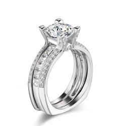 Newshe Jewellery 2.9CT Round White Cz 925 Sterling Silver Wedding Band Engagement Ring Sets Size 5