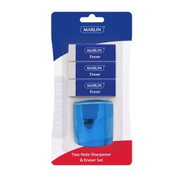 Marlin Eraser 3 Pack 60 X 20 X 10MM + 2 Hole Sharpener With Container Pack Of 12