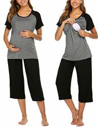 Ekouaer Nursing Pajamas For Breast Feeding Nursing Pj Maternity Clothes Nightgown Hospital Gown Grey L