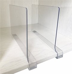 Yieach 2PCS Clear Acrylic Shelf Dividers,Book Ends for Book Shelves,Multifunction Closets Shelf Dividers and Closet Separator for Wood Closet,Only Need to Slide to Adjust The Appropriate Distance 