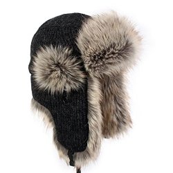 Winter Lethmik Faux Fur Hunting Hat Unisex Trapper Russian Aviator Trooper Hat Black