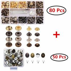 Snapfastenersbuttons Kit 80 Sets Metal Snap Press Studs Buttons And 50 Sets Jeans Tack Buttons Replacement Including 4 Pieces Fixing Tools For Leather Clothing Wallet