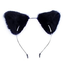 Mexud Orecchiette Party's Cat Fox Long Fur Ears Anime Neko Costume Hair Clip For Cosplay Black