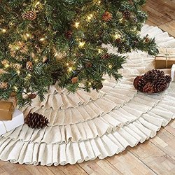 Shimmer Burlap Creme Ruffled Tree Skirt 50" Christmas Holiday Vhc Brands