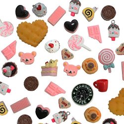 Diyjewelrydepot Tm: 100PC Assorted MINI Size Bows Bee Panda Cake Chocolate Monsters Sundae Cupcake Teddy Bear Floral Donuts Skulls Candy & More Flat Back