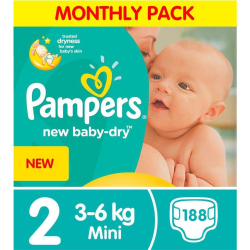 Pampers New Baby Dry Size 2 Monthly Pack - 188 Nappies 3-6KG