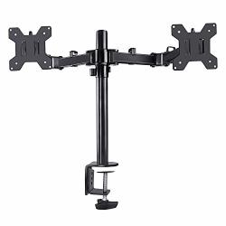 Raywee 360 Degree Rotation Dual Arm Monitor Desk Mount Stand Fits For Two Lcd Screens Computer 10 To 27 Inch Each Arm Holds Up To 17 Lbs