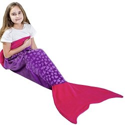 Loved Blanket Heart Mermaid Tail Blanket For Girls Kids Ages 3-12 - Great Gift Purple hot Pink