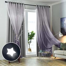Hughapy Star Curtains Stars Blackout Curtains For Kids Girls Bedroom Living Room Double Layer Star Cut Out Sparkle Blackout Gradient Window Curtains 1 Panel