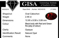 G.i.s.a. Certified 2.460CT Black Opal - Predominant Red Fire