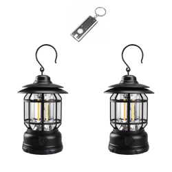 Vintage USB Rechargeable Camping Lantern With LED Keyring Torch - 2 Pack