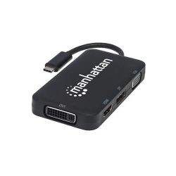 Manhattan Usb-c 4-IN-1 Audio Video Converter - USB 3.1 Type-c Male To HDMI Dp Vga Dvi Female Black Retail Box Limited Lifetime Warranty