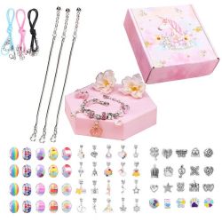 Girl Teen Charm Bracelet Jewelry Making Kit Diy Kid Pop Bead Pink Unicorn